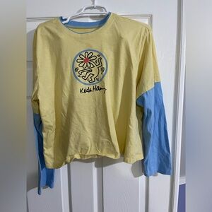 Kieth Haring Yellow and Blue Layered Long Sleeve Shirt